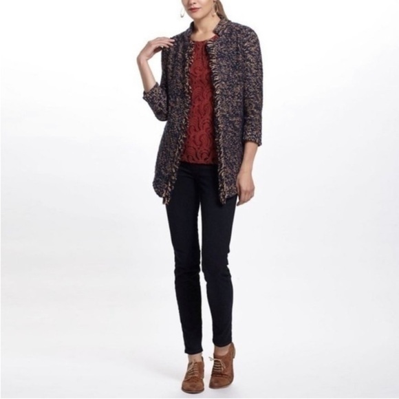 Anthropologie SPARROW Marled Peat Cardigan Open Front SIZE S Linen Blend Fringe. - Picture 3 of 13